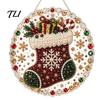 Transparent Acrylic Craft Decor Christmas DIY Faux Diamond Painting Hanging, Santa Wreath Pendant, Pearl Red Green Gifts Beads Kit for Wall