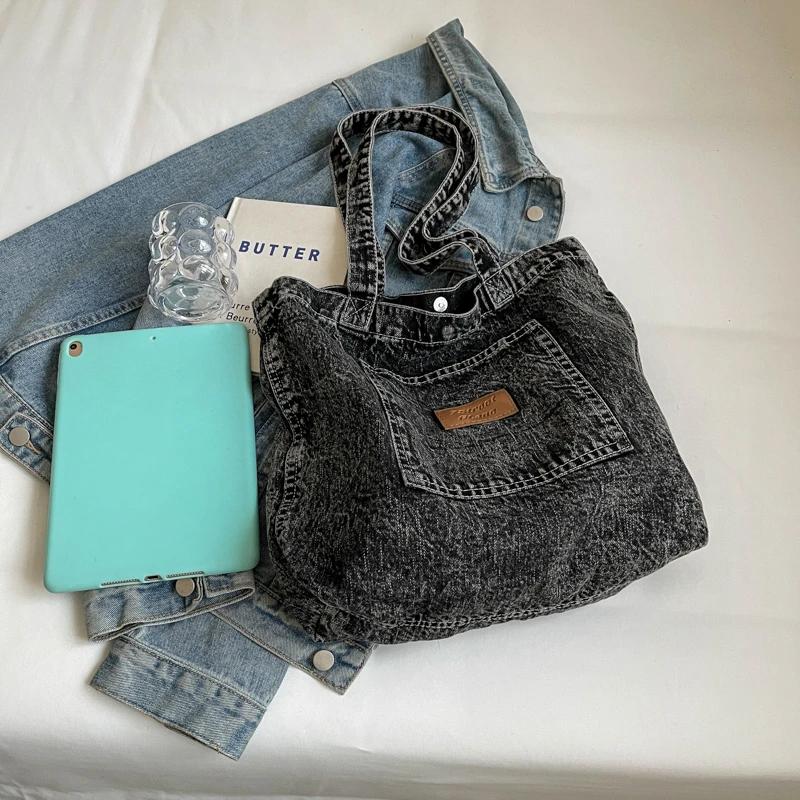 2026 New High Quality Denim Magnetic Butt Sewing Thread Women's Shoulder Bag Fashi Retro Lightweight Persality Handbag