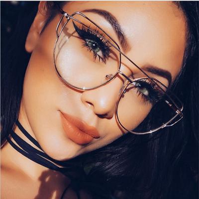 Fashion Cat Eye Glasses Vintage Oversized Metal Frame Women Men Clear Lens Gold Optical Spectacle Eyewear