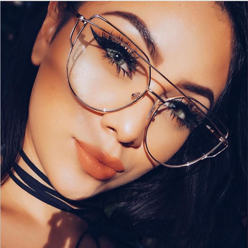 New Cat Eye Eyeglasses  Women Vintage Oversized Metal Glasses Frame Men Anti Blue Light Glasses Gold Optical Spectacle