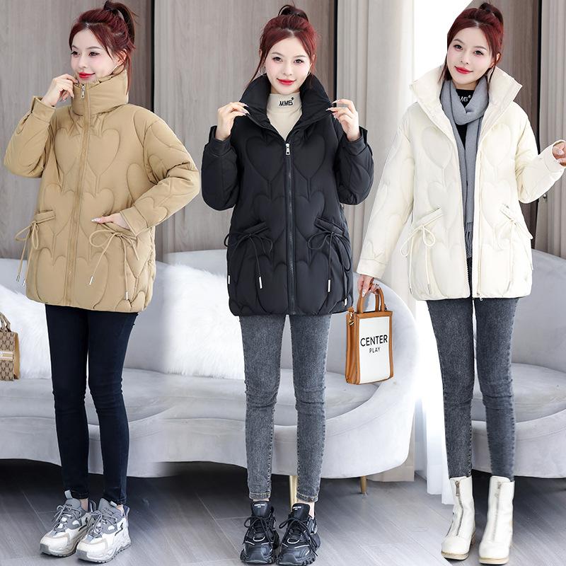 Large size cotton clothes women's fat mm winter short new fashion stand-up collar love embossed loose cotton-padded coat