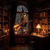 Illuminated Ghost Tree Ornaments Halloween Flying with Witch Broom, Large Lighted Hanging Decoration Indoor Party Wall Decorations Hat for Lawn Patio