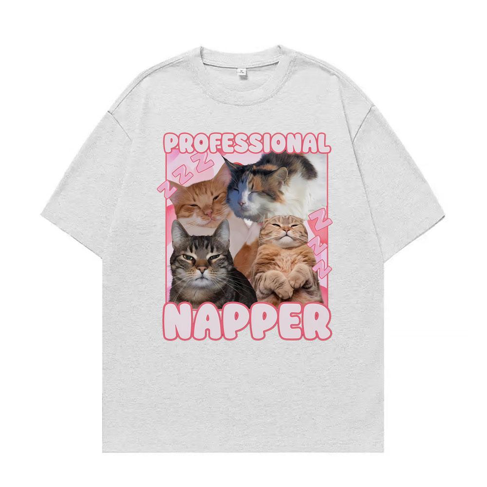 Professional Napper Sleeping Cats Graphic T Shirts Men Women Classic Fashion Aesthetic Short Sleeve T-shirts 100% Cotton T Shirt