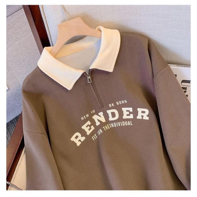 Fashion Women Streetwear Polo Collar Hoodie Sweatshirt Long Sleeve Pullover Jumper Letter Printing Tops