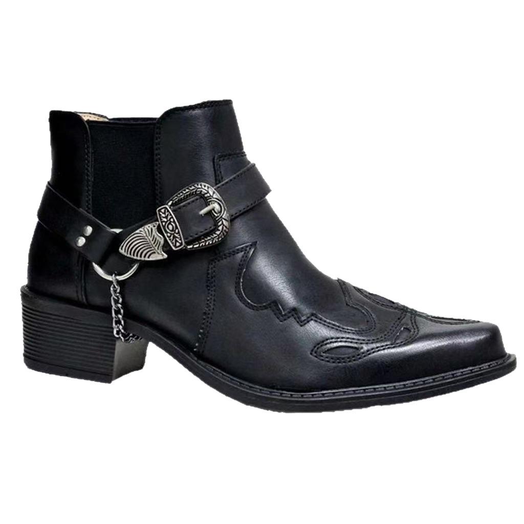 Men's Stylish Buckle Chunky Heel Pointed Toe Martin Boots (Sizes 39-48)