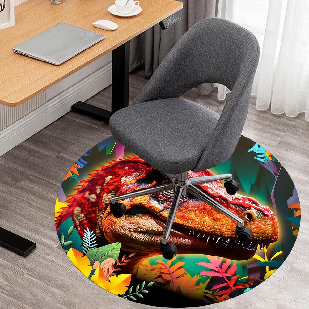 1pc dinosaur jungle Round Chair mat office Area Rug - Non-Slip, Floor Mat for Office, Bedroom, and Indoor Decor p127252