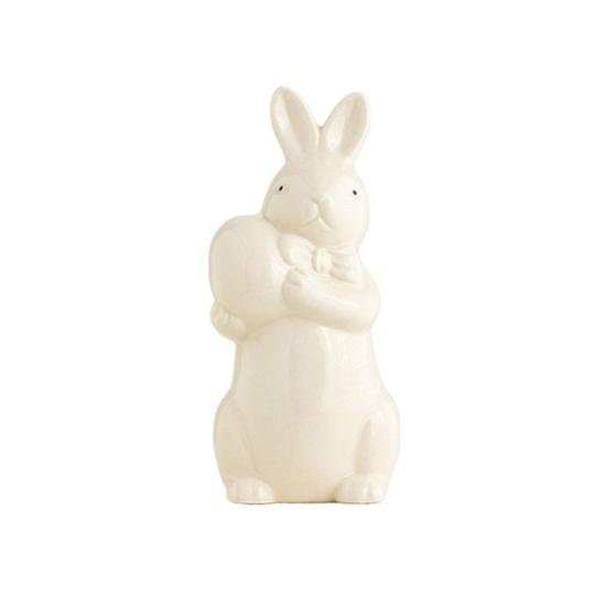 Easter Holding Egg Rabbit Figurine Ceramics Bow Tie Bunny Statue Sculpture Spring Easter Holiday Party