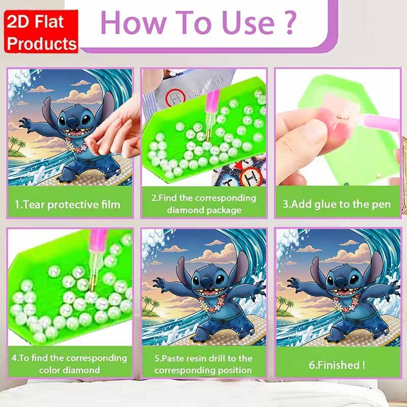 Disney Pearl Painting Set Stitchs Pearl Surfing Adventure Exquisite and Sparkling Painting Crafts Home Wall Decorations Handmade Gifts