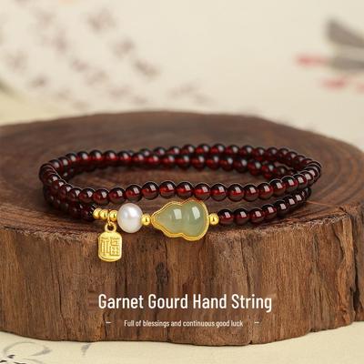 Elegante Bracciale a Zucca in Argento Sterling S925 con Granato per Donna: Alla moda, Versatile e Unico