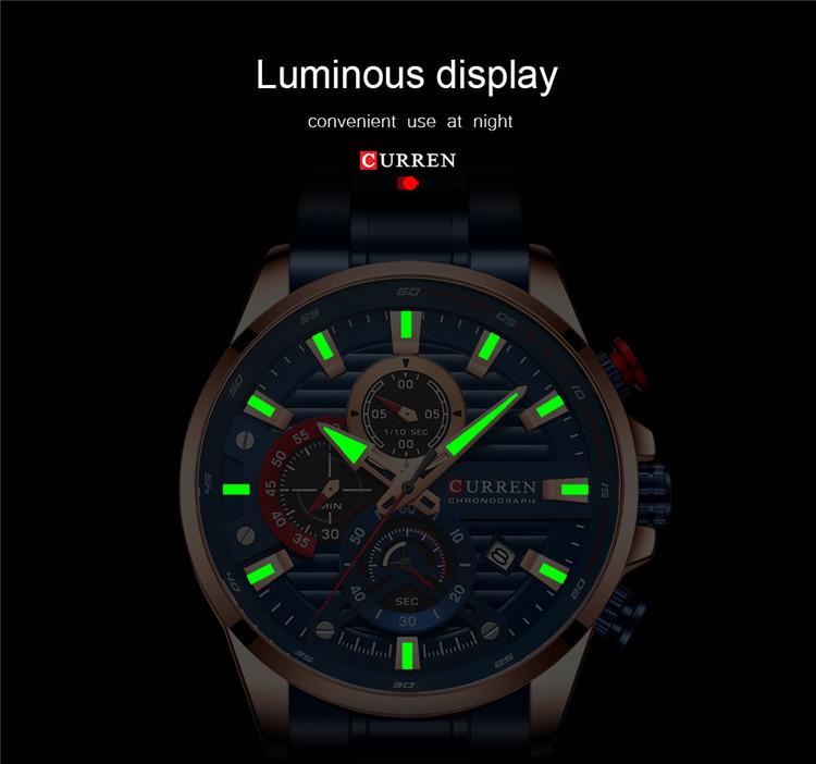 Curren Men's Multifunctional Waterproof Quartz Watch with Calendar and Large Dial Steel Band.
