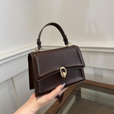 Hand Carry Small Bag Women's New 2025 Solid Color Texture Handbag Foreign Style Simple Messenger Small Square Bag