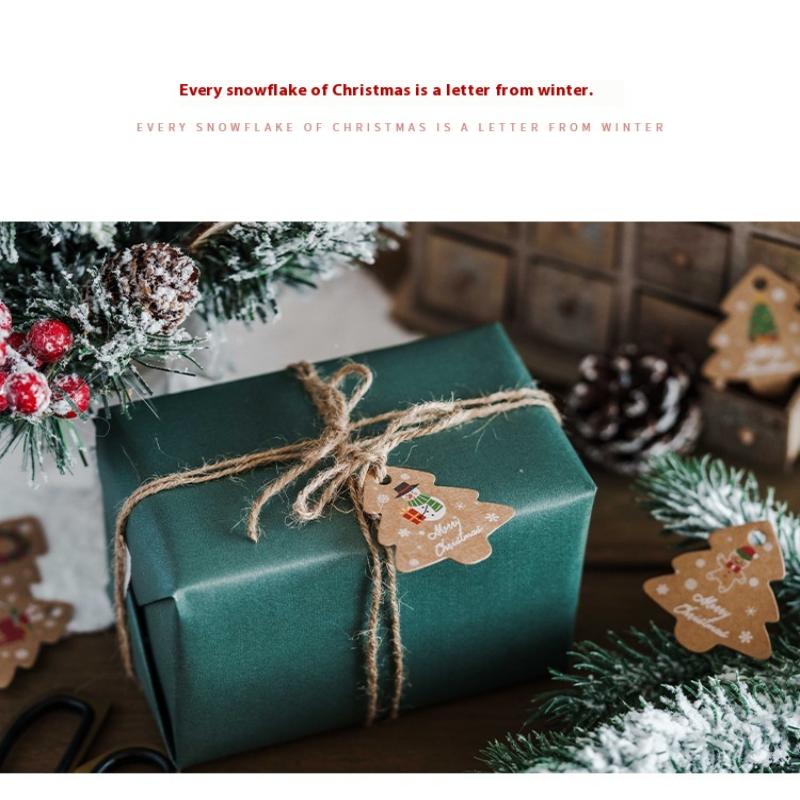 48Pcs Xmas Tree Tags Gift Bags Hanging Kraft Paper Tag Retro Christmas Candy Cookies Packaging Supplies Noel Navidad Decoration