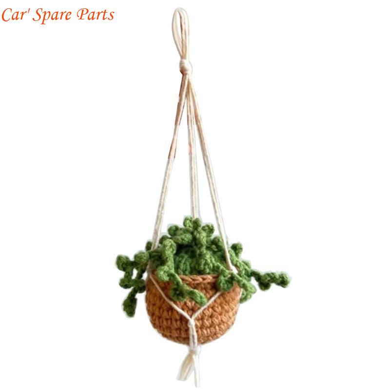 Y4UA Car Hanging-Handmade Rear View Mirrior Charm Car Decorations Knitted Hanging- Planters for for Car Home-Decoration