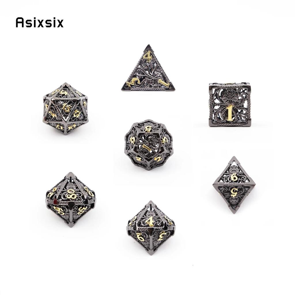 7 ks Black Golden Squid Metal Dice Sada dutých kovových mnohostěnných kostek Vhodné pro RPG stolní karetní hru