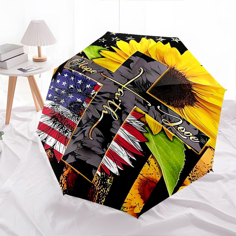 Flagge Sonnenblume - Automatischer Regenschirm, Vierjahreszeiten Tragbarer Faltregenschirm, Geeignet für Männer und Frauen, Reisen, Täglicher Kompakter Regenschirm, Outd