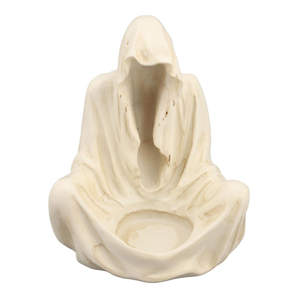 Reaper Sitting Candle Holder White Resin Death Robe Sculpture Spooky Decorative Gothic Tea Light Can