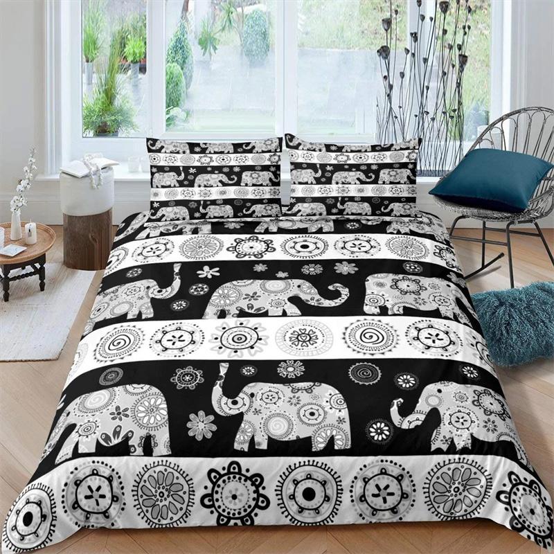 Tribal Ethnic Elephant Duvet Cover Exotic Style Bedding Set Boho Mandala Flower Paisley Quilt Cover Polyester Comforter Cover