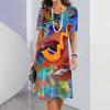 Elegant Women Short Sleeve Fashion 3d Print Midi Dress Plus Size Beach Clothing