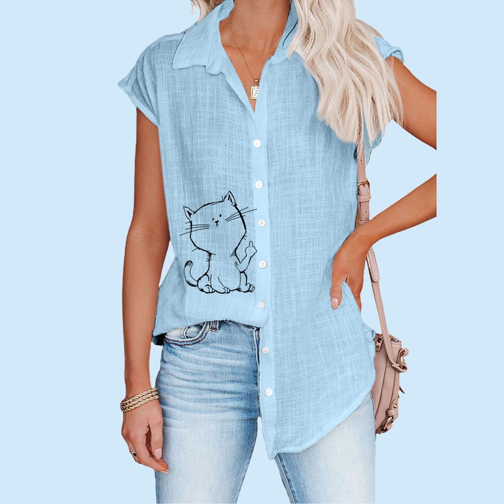 Frauen Casual Print T-shirt Sommer Mode Dünne Top Plus Größe Strickjacke Kurzarm Blusen