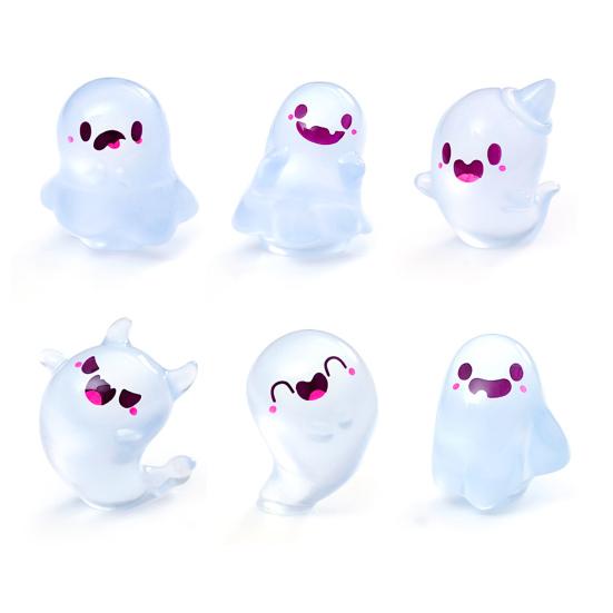 6/12/24Pcs Halloween Ghost Figurine Glow-in-the-dark Mini Cartoon Ghost Resin Statue Luminous Miniature Ghost Ornament Desktop Decoration