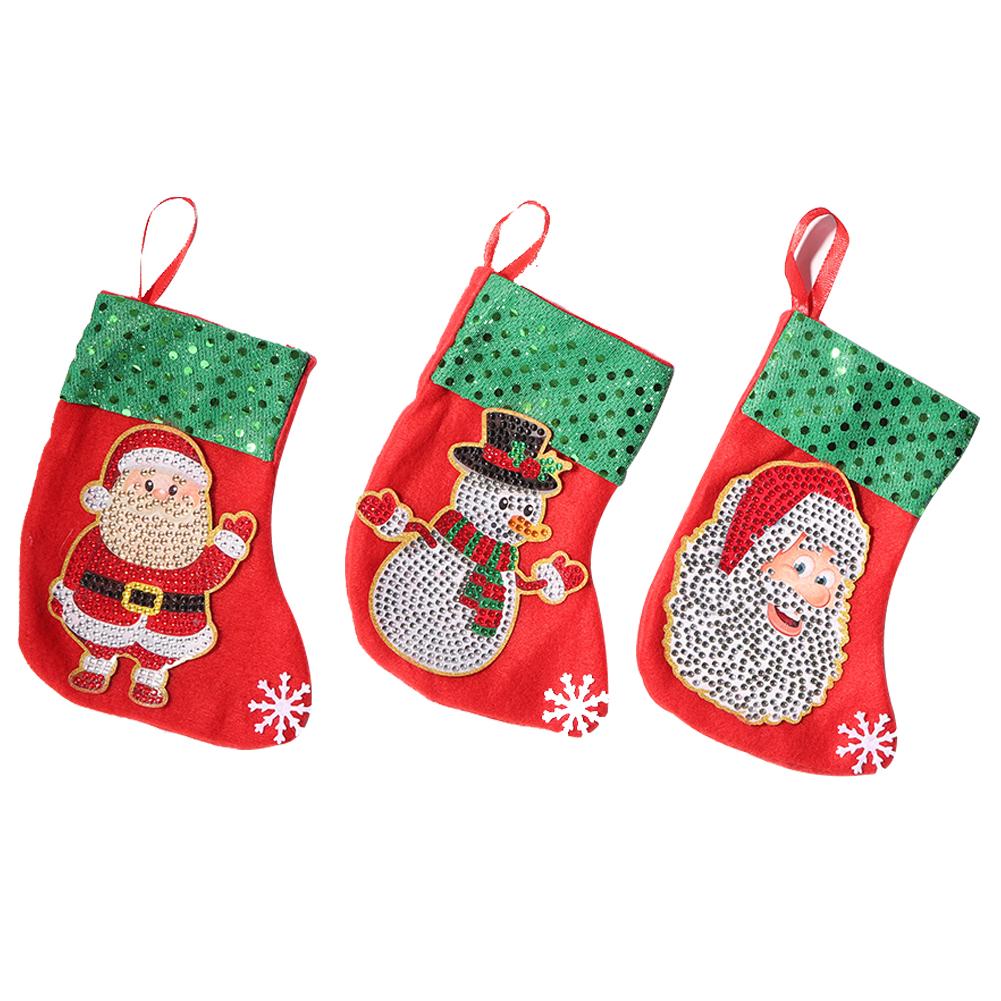 3pcs Christmas Stockings Socks DIY Diamond Painting Christmas Hanging Ornament Xmas Tree Decoration For Christmas