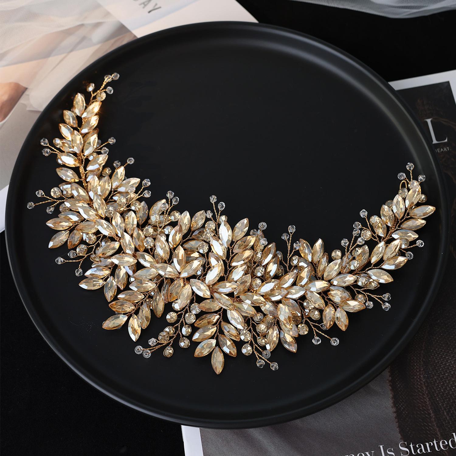 

Bridal Tiara 2026 New Shiny Rhinestones Handmade Headband Beaded Wedding Hair Accessories Wedding Dress Accessories золотий