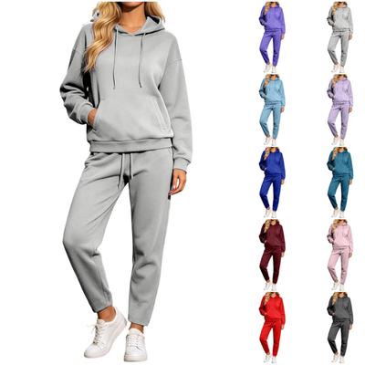 Women's Hoodie and Sweatpants 2-Piece Set - Casual Athletic Tracksuit with Drawstring Hood and Pockets