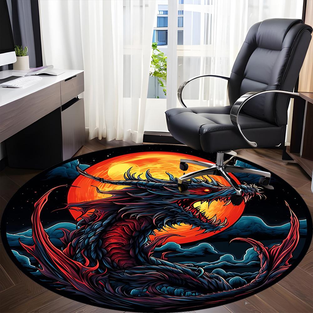 1pc Dragon Art Chair Carpet for Office, Round Non-Slip Durable Large Size Office Carpet, Suitable for Office, Beautiful Decoration