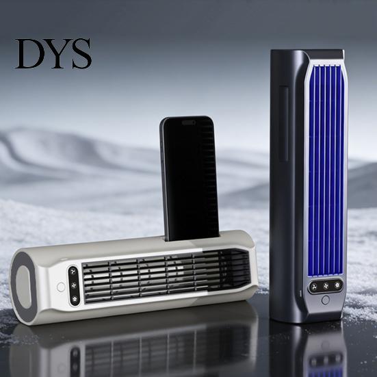 USB Charging Fan Portable Air Conditioner with Built-in Phone Holder, 3 Modes Vertical Flat Small Space Wall-Mounted Fan, Bladeless Quiet Cooling