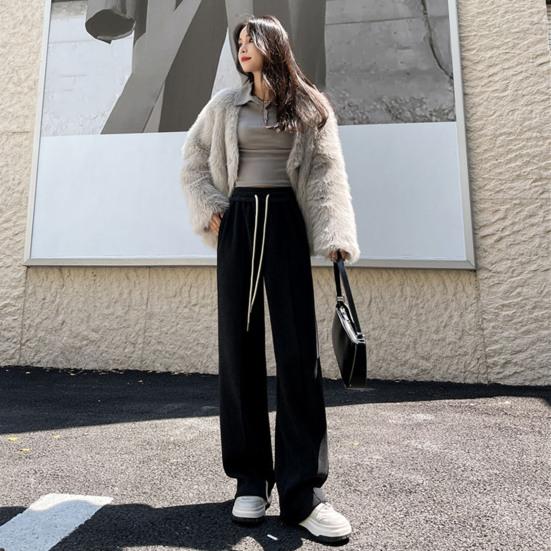 Dambyxor Raka Vida Ben Dragsko Elastisk Midja Lediga Byxor med Fickor Enfärgad