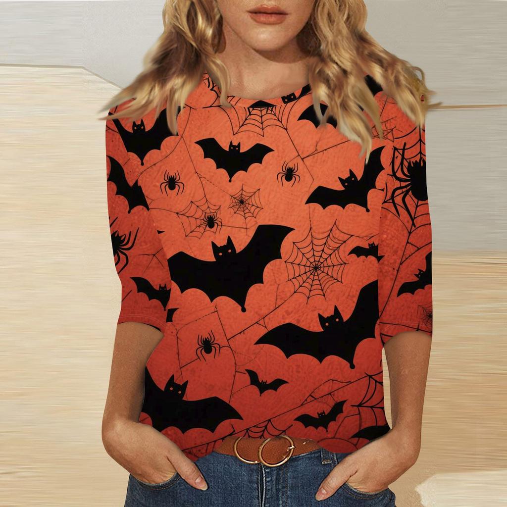 Women's Fashion Casual Round Neck Printed 3/4 T-shirt Top