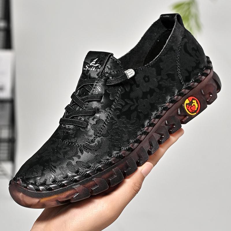 Print Fashion Sneakers Women Handmade Leather Casual Women Shoes Design Platform Loafers Breathable Flats Shoe Driving Plus Size