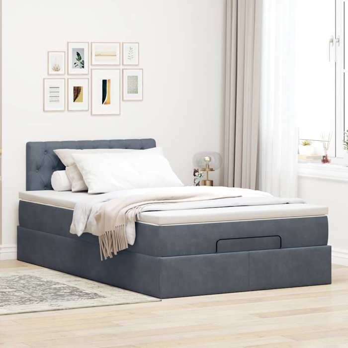 VidaXL Cadre de lit ottoman et matelas gris foncé 120x200 cm velours, cadre de lit, cadre de lit rembourré, cadre de lit 3311838