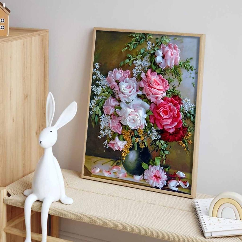 Oil Painting Style Flower Diamond Art Set, 5D DIY Full Diamond Cross Stitch Crafts and Crafts Decorative Wall Mural Ornaments