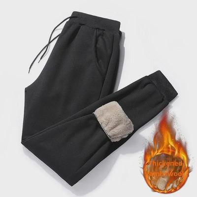 Pantalon de survêtement d'hiver en cuir d'agneau pour homme: Pantalon de sport tendance ample, épais, avec doublure en velours, pour jeunes, avec chevilles resserrées.