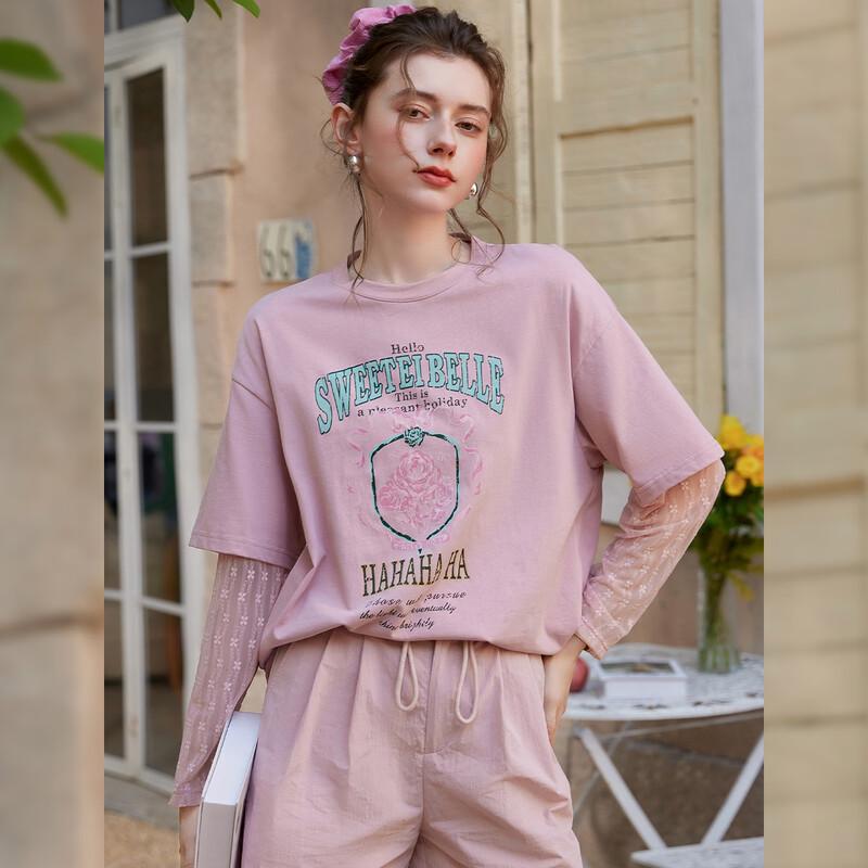 Women s Fake Two-Piece Contrast Lace Long Sleeve T-Shirt XL