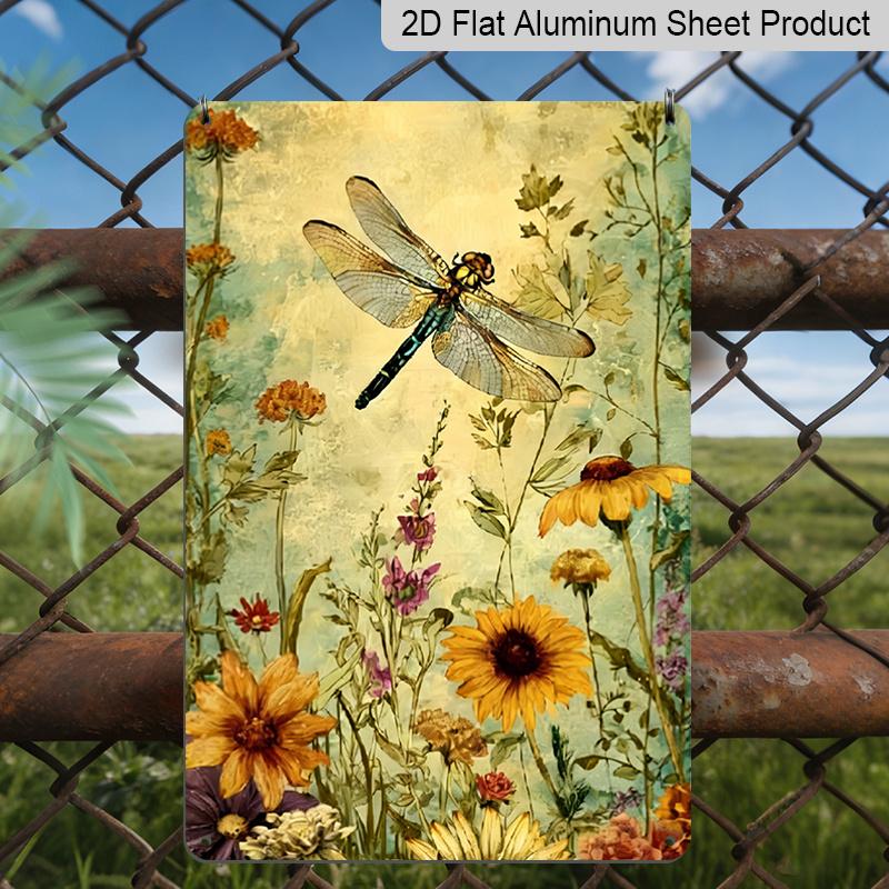 

2D Flat - 1pc Vintage Dragonfly Floral Metal Sign | Aluminum Wall Art Decor, Garden Cafe Garage Engraving, 8x12 Inch, for Home Restaurant Indoor 20*30cm