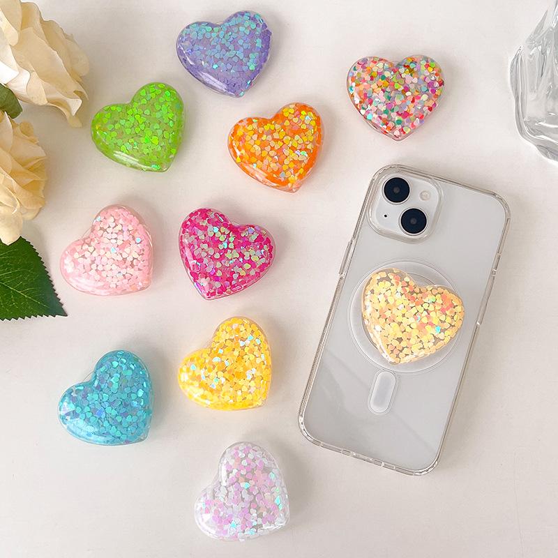 Creative Sequined Love Mobile Phone Airbag Bracket Wind Retractable Lazy Portable Support Watching Drama Paste Type