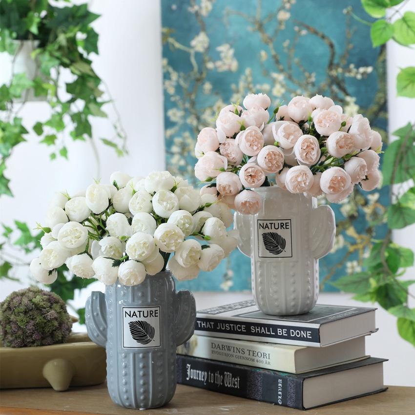 27 Heads Artificial Camellia Flowers Peony Rose Bouquet Bride Flower For Wedding Party Office Home Decoration