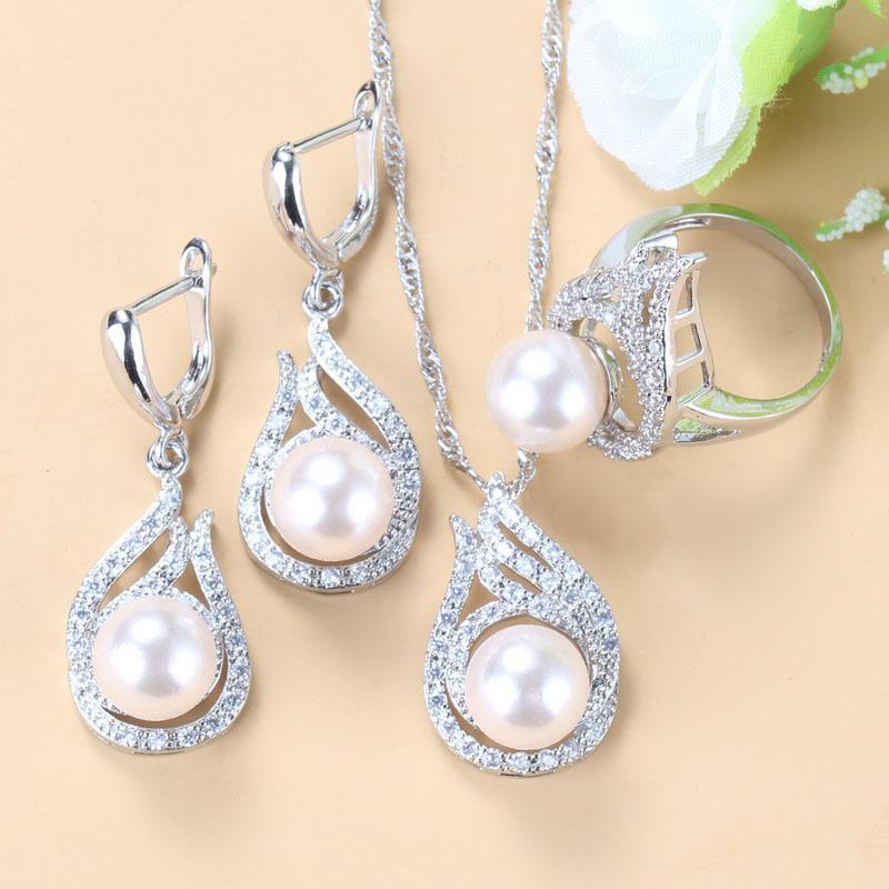 Juweliersets Mooie Prinses Roze Natuurlijke Zoetwaterparels Bruiloft Kostuum Hangende Oorbellen Ring Ketting Dames Sets resizable