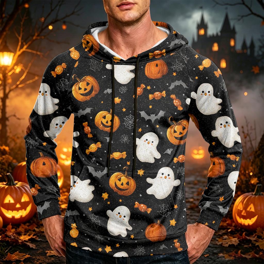 Men's Casual Loose Fit Hoodie with Pocket Drawstring Printed Design for Everyday Wear