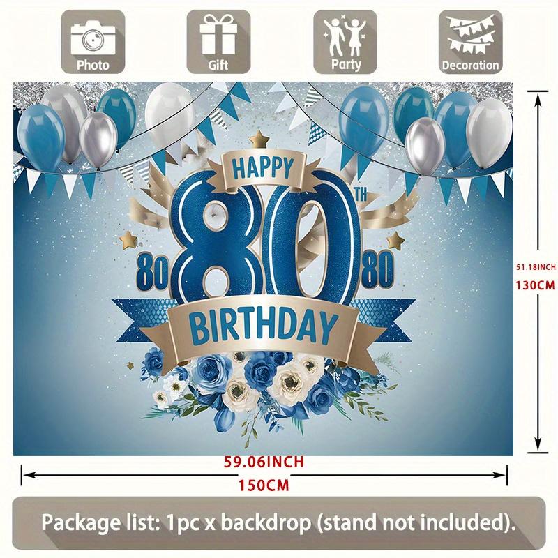 Party Backdrop 80Th Birthday Floral Balloon Blue Flat Golden Cafe Restaurant Club Celebration Photo Booth Birthday Party Decor