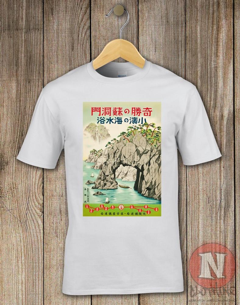 Japanese travel poster T-shirt aesthetics Japanese classic coastal 1930s art