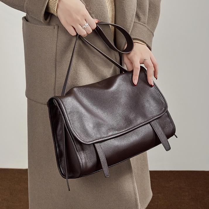 Genuine Leather Bag Retro Envelope Bag Leather Tote Bag Commuter Soft Leather Shoulder Crossbody Portable Messenger Bag