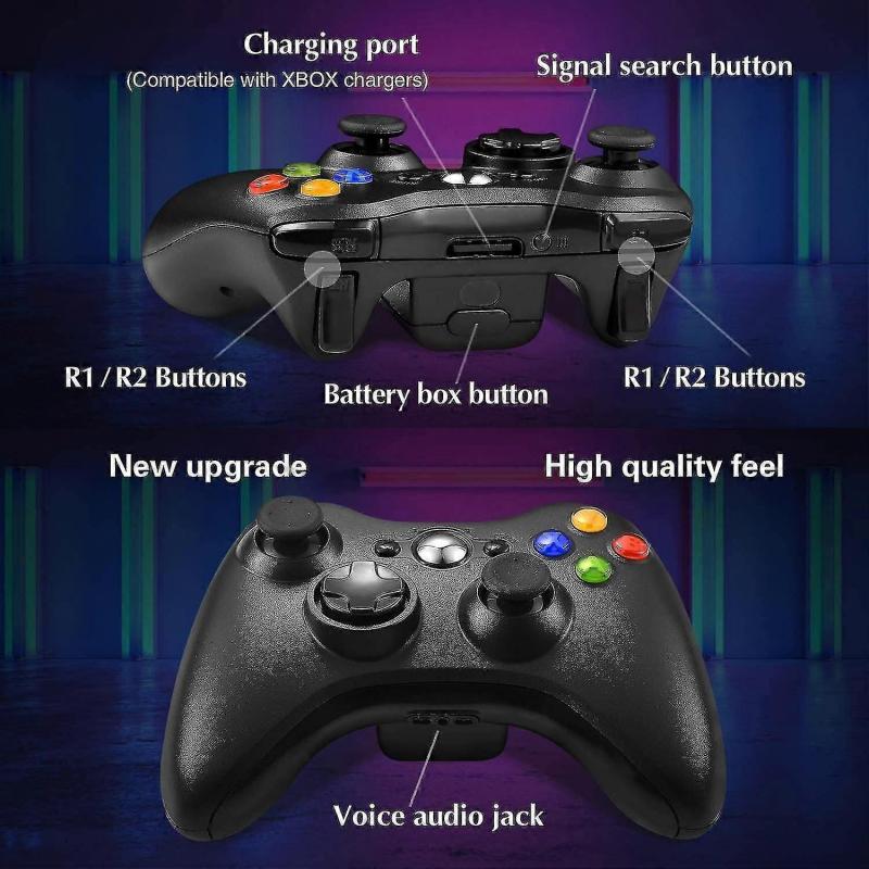 Wireless Xbox 360 Controller, Joystick Gamepad for Xbox & PC – Black