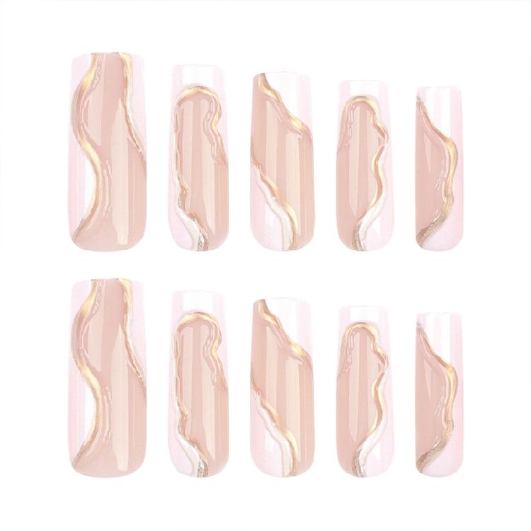 Press on Nails French Tip 3D Nail Stickers Long Square Artificial Acrylic False Nails Easy Application Tools Included