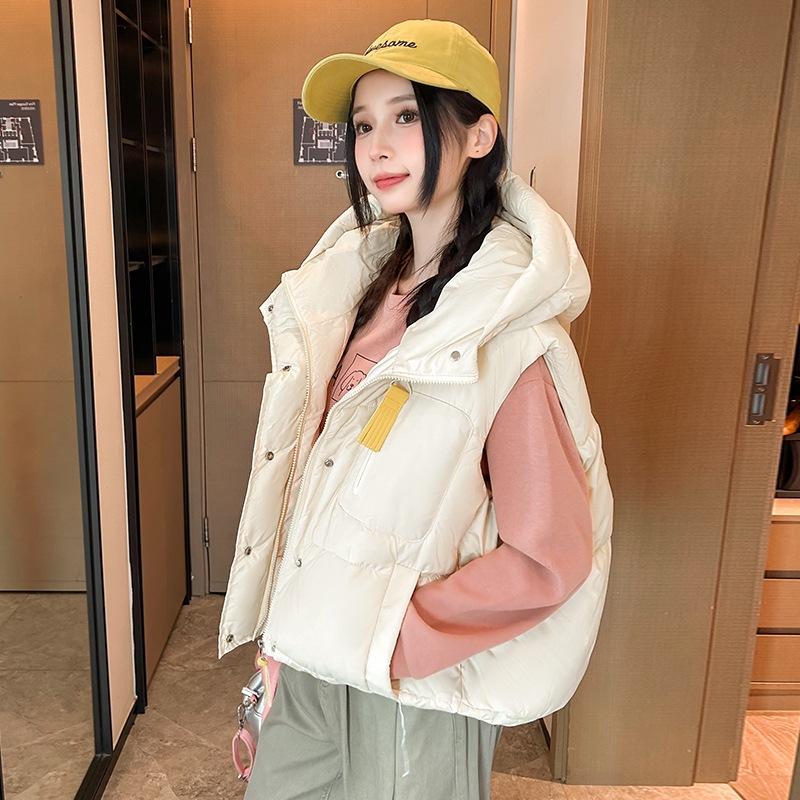 Hooded short cotton vest women's autumn and winter sleeveless jacket top vest batch