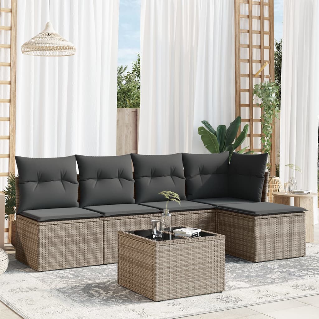 Vidaxl 6-Cz. Set di Mobili da Giardino con Cuscini, Grigio, Polyrattan