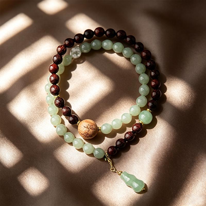 Premium Trendy Geometric Style Crystal and Jade Beads Strand Bracelet with Gourd Pendant for Women Gift