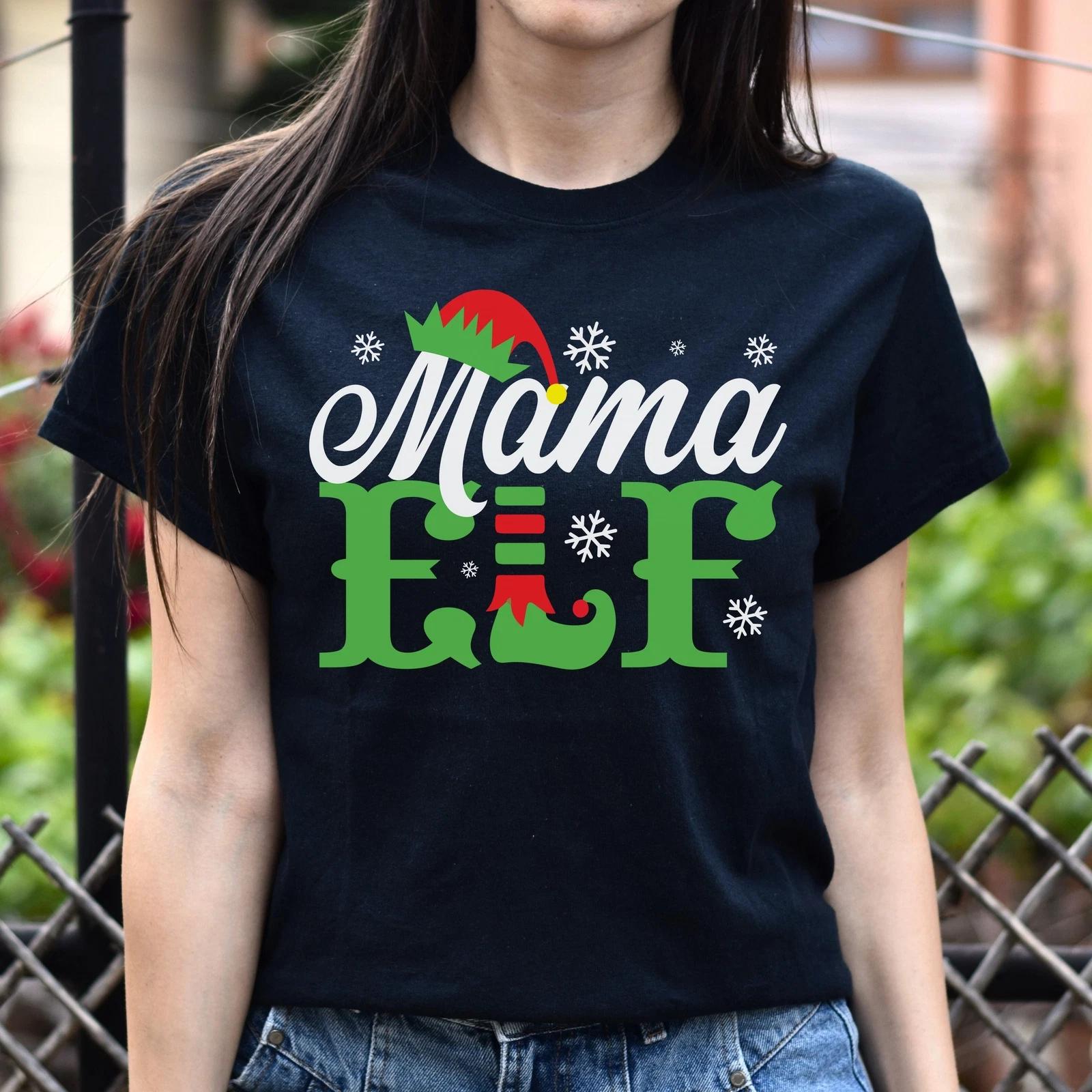 Mama Elf Christmas Unisex Shirt Mom Holiday tee Black Dark Heather S